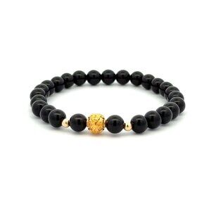 18K Gold Money Ball Lucky Charm Beads Bracelet Gemstones Obsidian 6mm